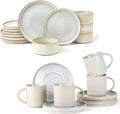 Famiware Star Dinnerware Set and Coffee Mugs Set Service for 4 (16 Pieces) - Stoneware Dinnerware Dishes Cappuccino White
