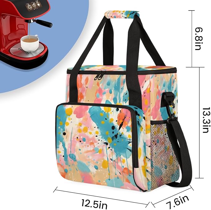 Tie Dyeing Coffee Maker Carrying Bag Portable Travel Storage Tote Bag Compatible with K-Mini or K-Mini Plus Single Serve Coffee Brewer Carrying Case with Multiple Pockets &amp Shoulder Strap