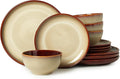 Stoneware Dinnerware Sets Ceramic Plates and Bowls Set Microwave &amp Dishwasher Safe Kitchen Dish Set Modern Dinner Salad Plates | Cereal Bowls for 4 Dishware Sets Brown Yellow