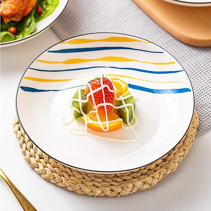 Creative Dinner Plate Sets 2/4/6 Pieces Kitchen Dinnerware Set Round Ceramic Dinner Plates-Microwave Oven and Dishwasher Safe Dinner Plates Wedding (Number : 4PACK Size : Large)