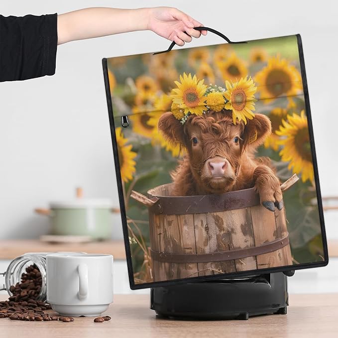 Kitchen Aid Mixer Cover Sunflowers Cute Highland Cow Stand Mixer Cover Compatible with 6-8 Quarts Stand Mixers Dust Covers with Zipper Pocket Foldable Washable Kitchen Aid Organizer Bag