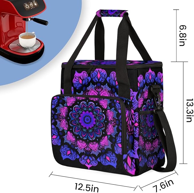 Mandala Circular Coffee Maker Carrying Bag Gradient Mandala Travel Storage Bag Compatible with K-Mini or K-Mini Plus Single Serve Coffee Brewer Carrying Case with Multiple Pockets &amp Shoulder Str