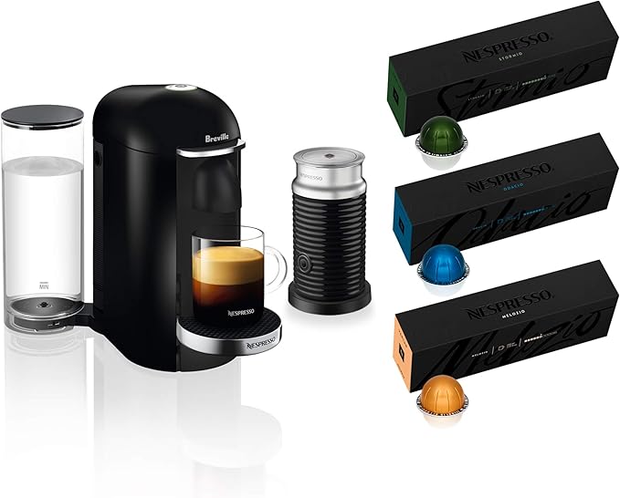 Nespresso VertuoPlus Deluxe Coffee and Espresso Maker by Breville with Aeroccino Black