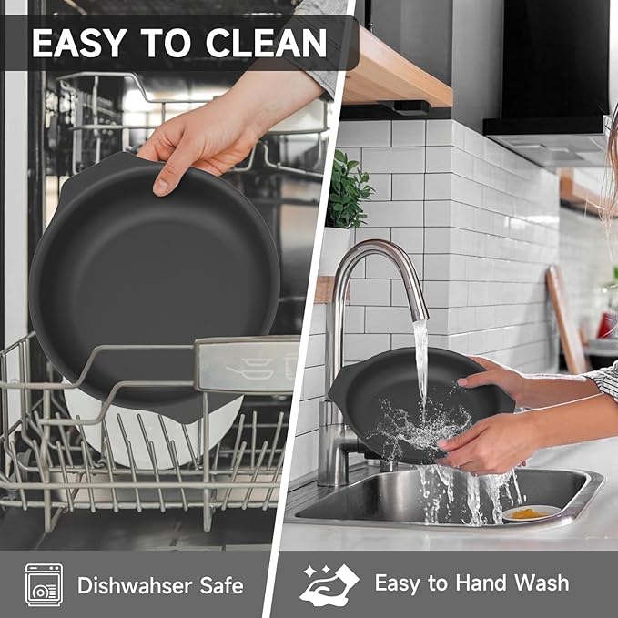Silicone Pan Protectors &amp Separators for Stacking (10 &amp 12 Inch) - Non-Toxic Heat-Resistant Pads | Dishwasher Safe Durable Cookware Protector (Black Mixed)