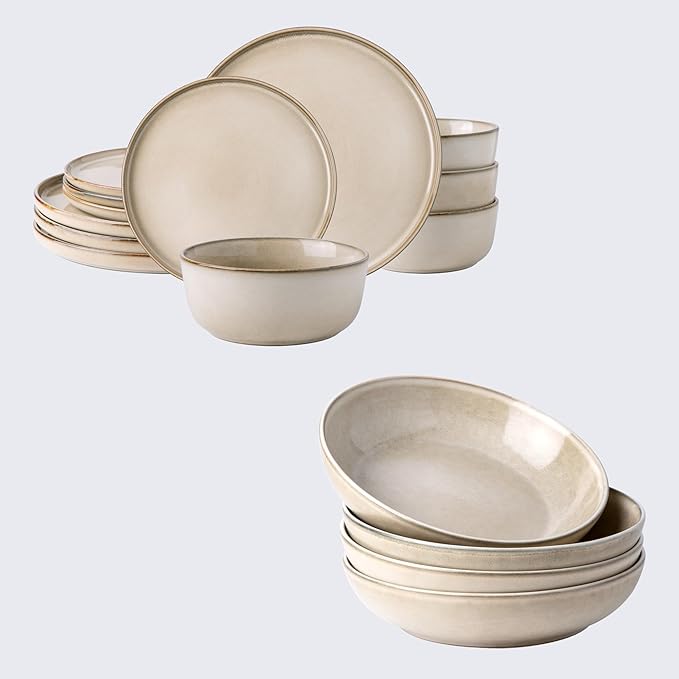 AmorArc Ceramic Dinnerware SetsHandmade Reactive Glaze Plates and Bowls SetsHighly Chip and Crack Resistant | Dishwasher &amp Microwave Safe Dishes Set Service for 4 (16pc)