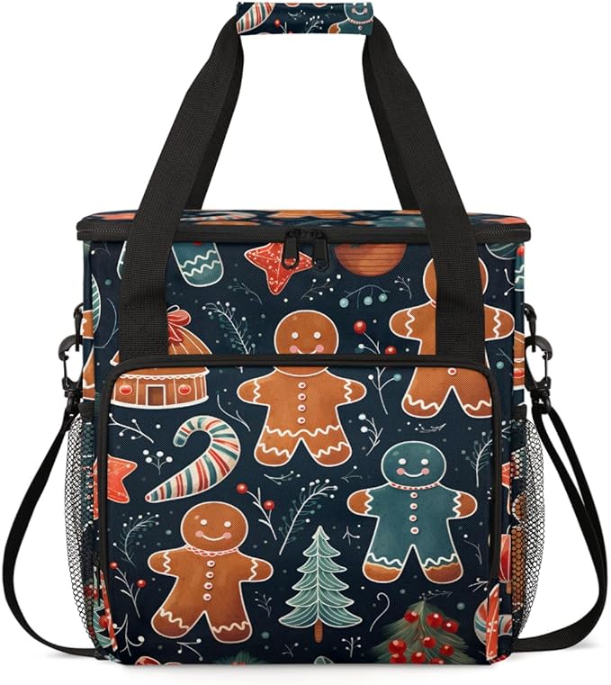 Gingerbread Man Coffee Maker Carrying Bag Christmas Pattern Travel Storage Bag Compatible with K-Mini or K-Mini Plus Single Serve Coffee Brewer Carrying Case with Multiple Pockets &amp Shoulder Str