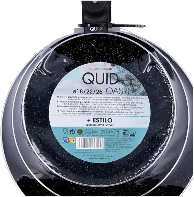 Quid Oasis Set of 3 Pressed Aluminium Frying Pans 18 – 22 – 26 cm Aluminium Suitable for Hob Ceramic Suitable for Induction