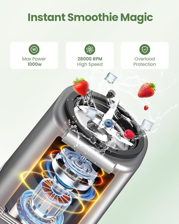 1000W Blender for Shakes and Smoothies VEWIOR Personal Blender with 6-Edge Blade 2 * 22oz To-Go Cups 3 Modes Control Suitable for Kitchen Ideal for Frozen Drinks Sauces