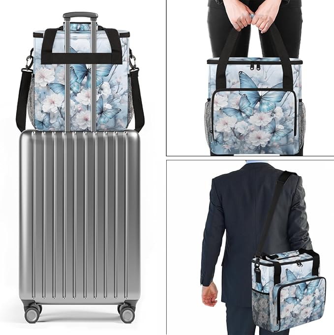 Flowers Butterfly Coffee Maker Carrying Bag Abstract Butterfly Travel Storage Bag Compatible with K-Mini or K-Mini Plus Single Serve Coffee Brewer Carrying Case with Pockets &amp Shoulder Strap