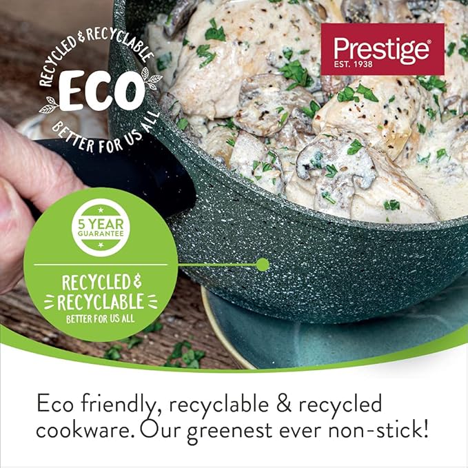 PRESTIGE - Eco Friendly Cookware Set - Plant Based Non Stick - Recycled and Recyclable - PFOA Free - Induction - Set of 3 plus bonus lid