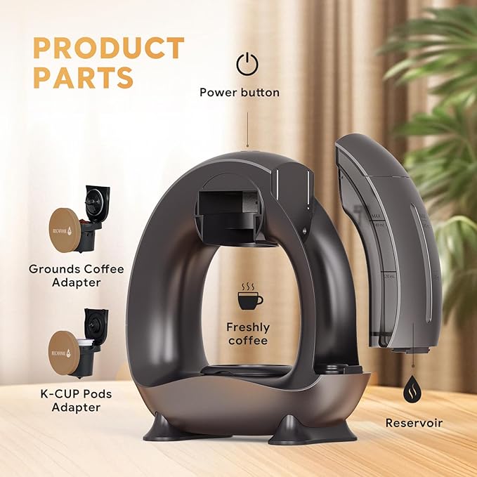 Single Serve Coffee Maker For K Cup Pod and Coffee Grounds /Tea Fast Brew in 2 minutes 2 IN 1 One Button Coffee Machine 4-8 Oz Brew Sizes Stylish＆Compact For Home Office RV and Dorm Black