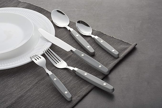 ANNOVA Silverware Set Retro/Rivet Colorful Stainless Steel Tableware Kitchen Flatware Set Utensils Includes Dinner Knives Forks Spoons Salad Forks &amp Dessert Spoons (Gray 20 Pieces)