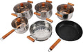 Stainless Steel Cookware Set Wooden Handle Multifunctional Kitchen Cooking Set for Steaming Boiling Making Soup