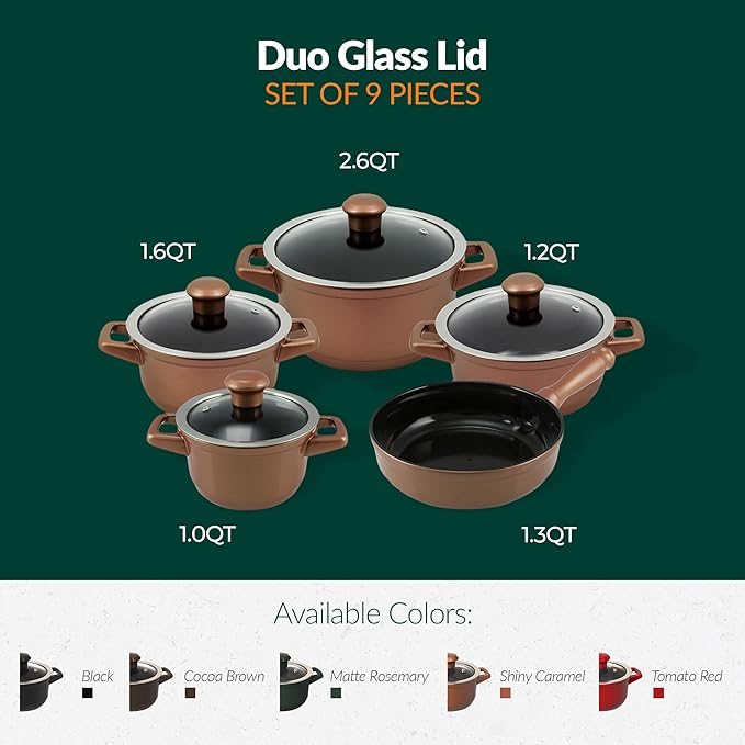 Real Ceramic Non Scratchable Non Toxic Cookware Set - Oven Safe Up to 1200F Stovetop Agnostic Dishwasher Safe Longlasting and Lightweight - PFAS PTFE PFOA PFOS - Tomato Red