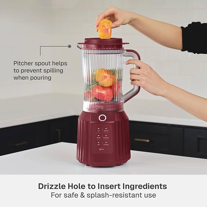 Countertop Blender with Pitcher and To-Go Cup 1100W High-Power Blender Stainless Steel Blade Multiple Speed Settings (Cabernet Red)