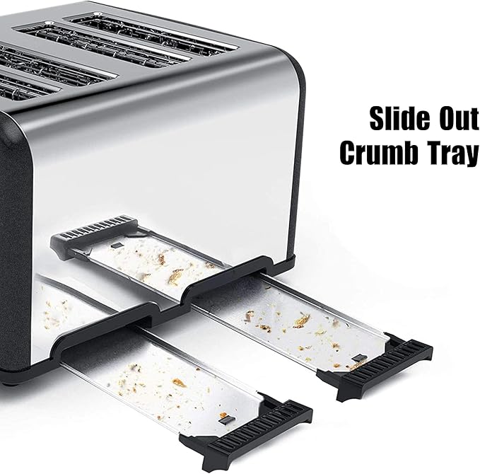 Toaster 4 Slice Bagel Stainless Toaster with LCD Timer Extra Wide Slots Dual Screen Removal Crumb Tray (Gray)
