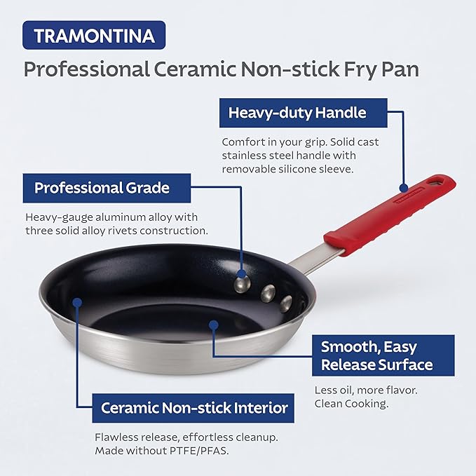 Tramontina Professional 12-Inch Ceramic Non Stick Large Frying Pan Heavy-Gauge Aluminum Skillet with Ceramic Nonstick Coating Dishwasher and Oven Safe Black