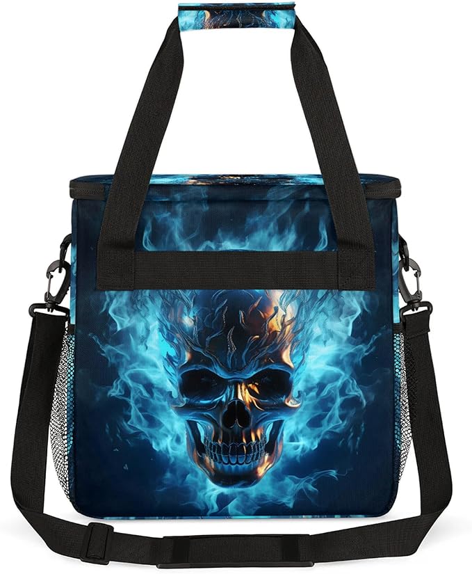 Skull Travel Coffee Maker Carrying Bag Large Organizer Storage Tote Bag Insulated Reusable Cooler Grocery Bags
