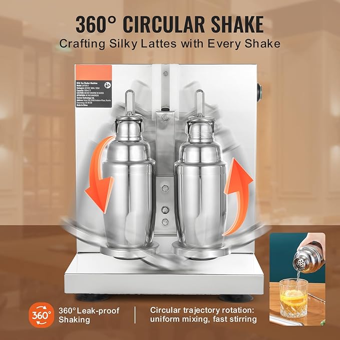 Happybuy 120W Milkshake Maker Machine Double Head Commercial Milk Tea Shaker 0-180s Adjustable Blender with 750ml Stainless Steel Cup for Milk Tea Store