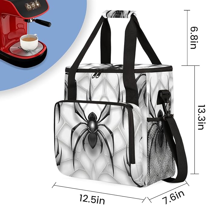 Cartoon Halloween Spiders Coffee Maker Carrying Bag Travel Storage Bag Compatible with K-Mini or K-Mini Plus Single Serve Coffee Brewer Carrying Case with Multiple Pockets &amp Shoulder Strap