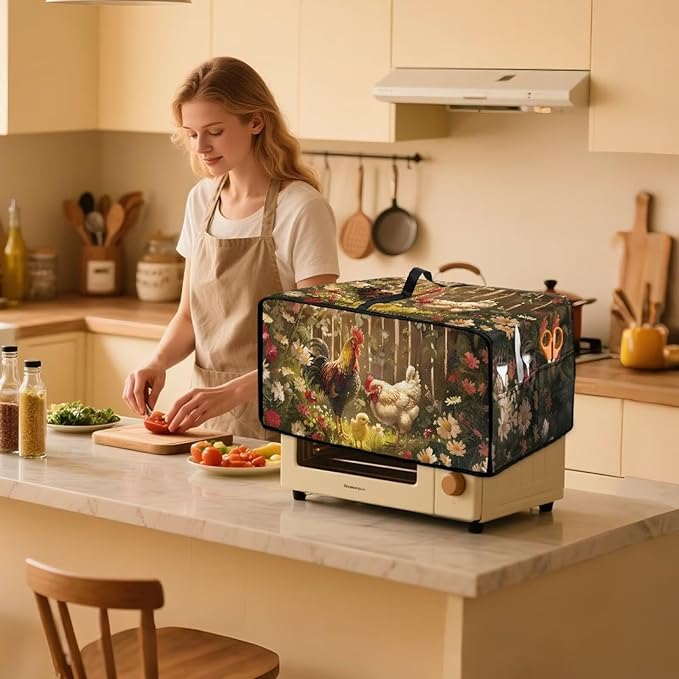 Doojoayie Kitchen Toaster Dust Cover Compatible with 6 Slice Toaster Dust Protection Cover Rooster Print Kitchen Decoration Small Appliance Protector