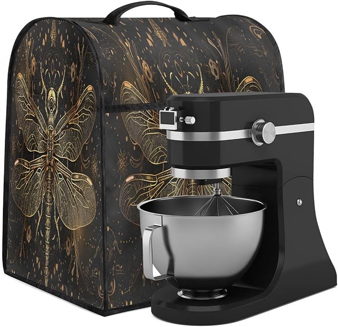 cfpolar Kitchen Aid Mixer Cover Compatible with 6-8 Quarts Vintage Dragonfly Black Stand Mixer Cover Kitchen Aid Mixers Accessories Appliance Organizer Bag Dust Covers with Zipper Pocket