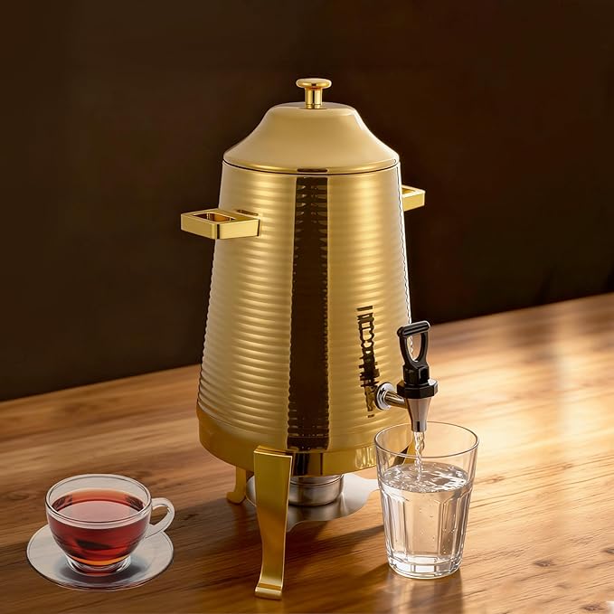 Coffee Urn With Fuel Holder 3.43 Gallon/13L Stainless Steel Beverage Dispensers for Coffee Tea Milk Juice Water Hot Drink Dispenser with Stand Chafer Urn with Spigot for Parties Catering (Gold)