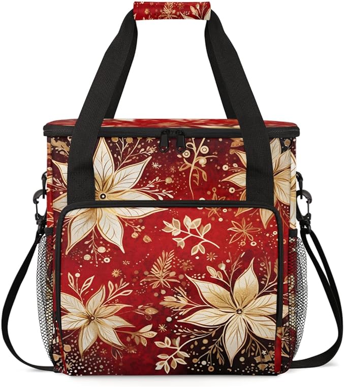 Holly Berry Flowers Coffee Maker Carrying Bag Cartoon Flowers Travel Storage Bag Compatible with K-Mini or K-Mini Plus Single Serve Coffee Brewer Carrying Case with Multiple Pockets &amp Shoulder S