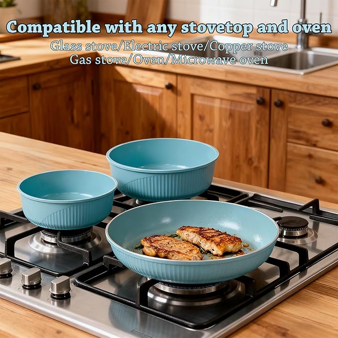 24 Pcs pots and pans setcookware set non stickpots and pans set Oven-safe and dishwasher-safePFAS/PFOA FreeInduction Dishwasher Oven Safe cookware set (Blue)