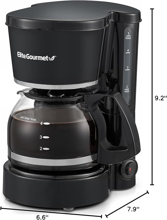 Elite Gourmet EHC-5055# Automatic Brew &amp Drip Coffee Maker with Pause N Serve Reusable Filter On/Off Switch Water Level Indicator Black