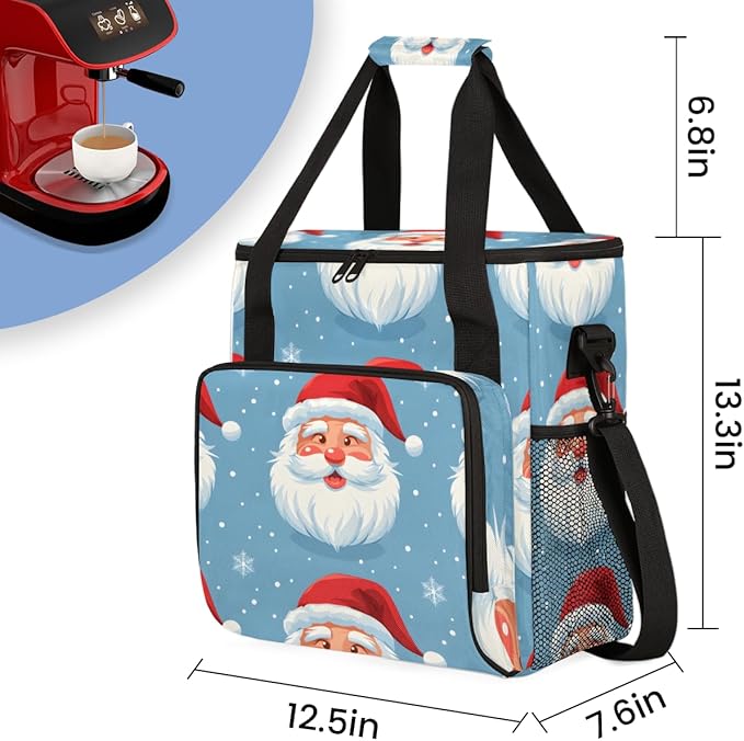 Abstract Santa Claus Coffee Maker Carrying Bag Watercolor Santa Claus Travel Storage Bag Compatible with K-Mini or K-Mini Plus Single Serve Coffee Brewer Carrying Case with Pockets &amp Shoulder St
