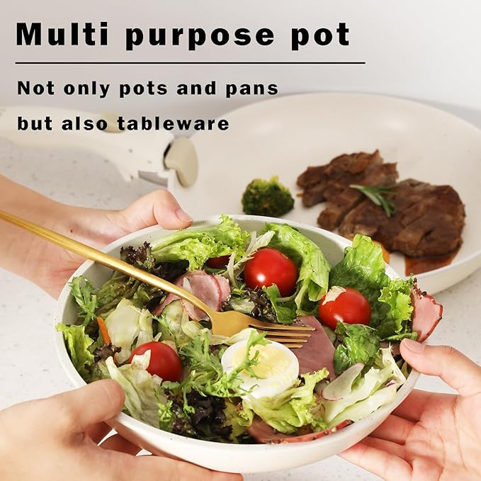 Pink Non Stick Pot and Pan Sets with Removable Handle Ceramic Cookware Set Detachable Handle Induction Kitchen Camping Stackable Pots Pans Dishwasher/Oven Safe PTFE/PFOA/PFOS Free