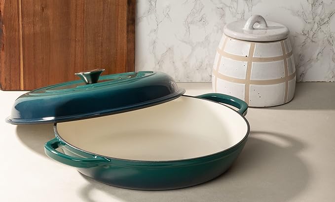 Larder &amp Vine 6-Piece Enameled Cast Iron Pan Cookware Sets Includes 8 Quart and 5.7 Quart Dutch Oven with Lids Braiser/Crock Pot with Lid (Bondi)