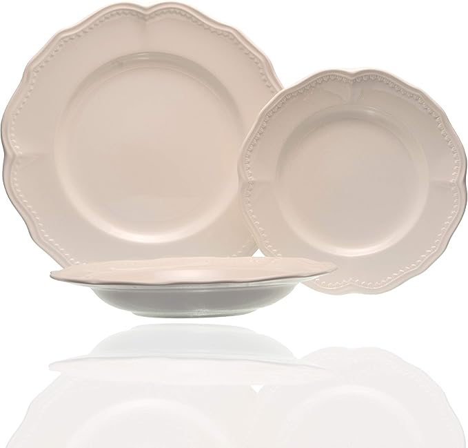 Classic White 18pc Dinner Set Cream Solid Country Traditional Round Stoneware 18 Piece Dishwasher Safe Microwave