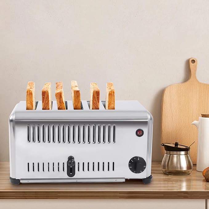 6 SliceToaster Machine 201 Stainless Steel Electric Toaster Countertop ToasterBread Baking Machine for Home Restaurant Bakery 1680W 110V