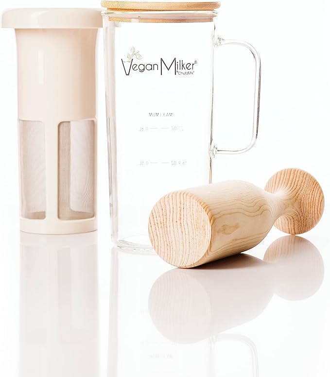 Vegan Milker Soul. Kitchen Tool to make plant milks from any nut grain or seed. Wooden mortar. Milk Maker with Free Recipe E-Book (Soul)