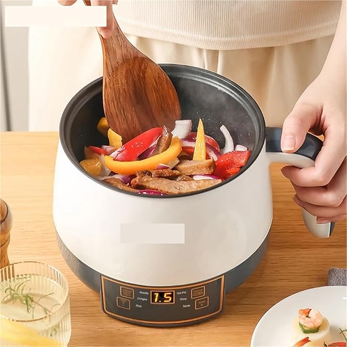 1-2 People Electric Rice Cookers Mini Portable Multicooker Smart Multifunctional Flat Stew Saucepan Steamer Ramen Pot 220V(Single Layer)