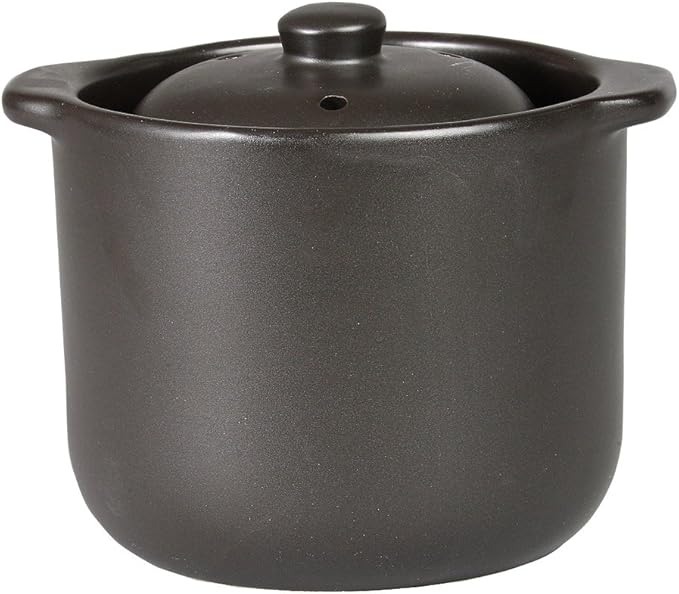 Sento Senga Pottery Seracook Microwave Rice Cooker (Double Lid) Black Glaze (1.5 Cups) 10-05
