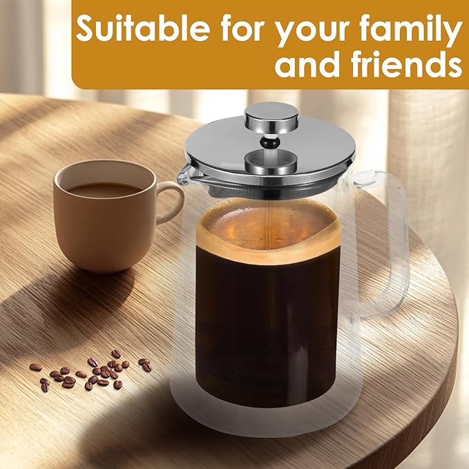 French Press Coffee Maker Double Wall Glass French Press French Press Tea Maker Insulated Glass Tea Press Clear Coffee Press Multifunctional Coffee Press Coffee Maker for Home Office (22.8 oz)