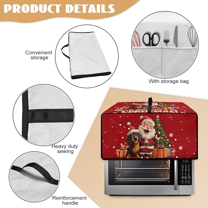 Doojoayie Chrsitmas Santa Toaster Cover 4 Slice Stain Resistant Dust Cover for Bread Machine Small Kitchen Appliance Protector for Bread Making Machine/Air Fryer Red