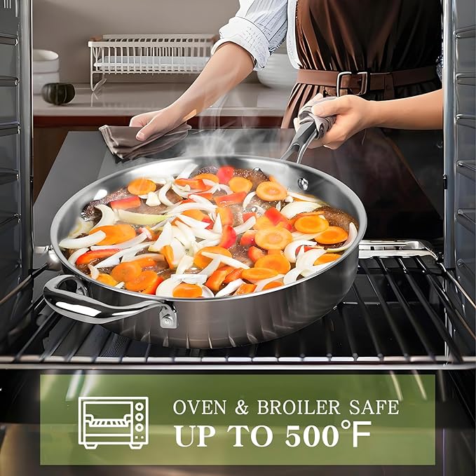 Triple Ply Stainless Steel Pots and Pans Set EWFEN 12 Piece Induction Cookware Set Oven Dishwasher Safe | Frying Pans Saucepans Saute Pan &amp Stock Pot PFOA Free Kitchen Skillet