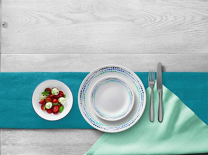Corelle Vitrelle 18-Piece Service for 6 Dinnerware Set Triple Layer Glass and Chip Resistant Lightweight Round Plates and Bowls Set Ocean Blue