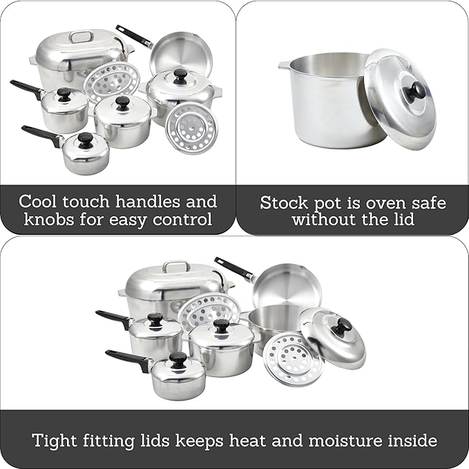 IMUSA USA Heavy Duty 13-Piece Cast Aluminum Cajun Cookware Set Silver