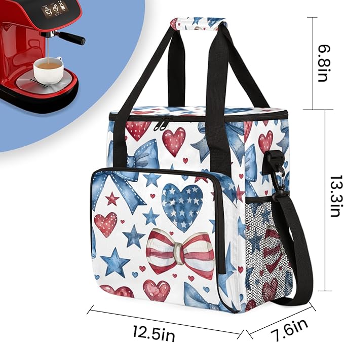 4th of JulyFreedom Coffee Maker Carrying Bag Portable Travel Storage Tote Bag Compatible with K-Mini or K-Mini Plus Single Serve Coffee Brewer Carrying Case with Multiple Pockets &amp Shoulder Str