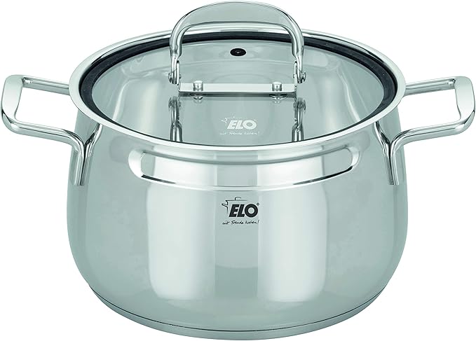 ELO Induction Cookware Set Stainless Steel Ceramic and Gas with Measuring System and Measuring Scale Diameter 160 x 10.5 cm Diameter 20 x 12.5 cm and Diameter 24 x 15.5 cm Set of 3