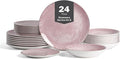 Christian Siriano Onyx 24-Piece Dinnerware Set Porcelain Plates and Bowls Set Hand Wash Dish Dish Set for 8 Pink and Gold