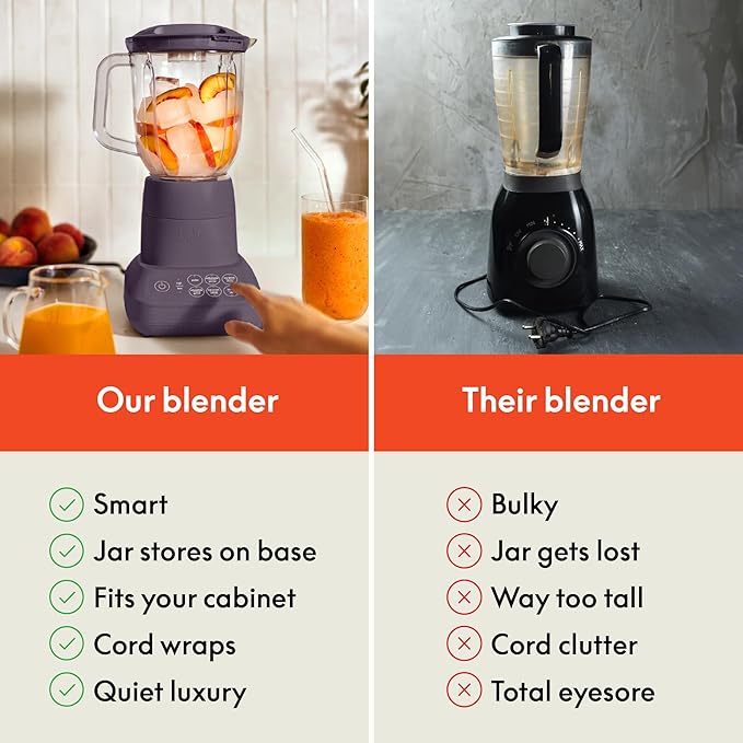 bella 10 Speed Countertop Blender Juicer &amp Smoothie Maker Fits-anywhere™ Kitchenware Slim Flip &amp Store Design Dishwasher Safe 48oz Capacity Pitcher &amp Lid Stainless Steel Blade 450 Wa