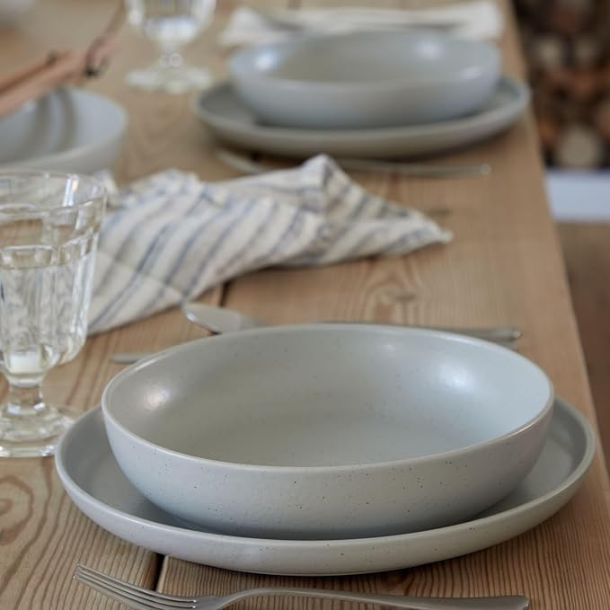 Casafina Ceramic Stoneware 5-Piece Place Setting Service for 1 - Pacifica Collection Oyster Grey | Microwave &amp Dishwasher Safe Dinnerware Set | Food Safe Glazing | Restaurant Quality Tableware