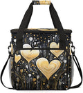 Black Gold Heart Coffee Maker Carrying Bag Portable Travel Storage Tote Bag Compatible with K-Mini or K-Mini Plus Single Serve Coffee Brewer Carrying Case with Multiple Pockets &amp Shoulder Strap