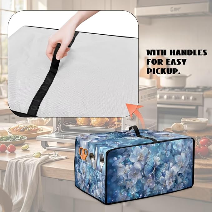 Toaster Oven Air Fryer Cover Butterfly Flower Printed Bread Maker Covers with Accessory Pockets Kitchen Small Appliance Protector Washable Machine L
